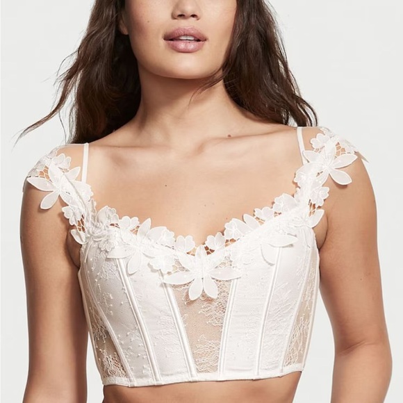 Victoria's Secret Coconut White Unlined Floral Embroidery Corset Top NWT M - Picture 2 of 6